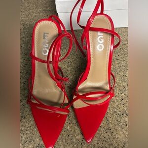 Like NEW EGO Women's Red Strappy Heels. SZ 6